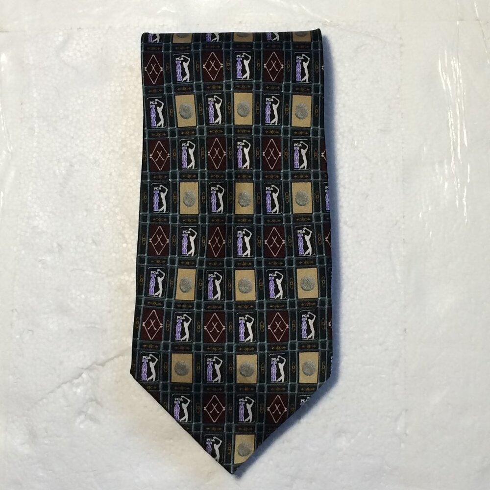 PGA Tour Golf Mens Necktie Tie 100 % Silk Multicolor Hand Sewn